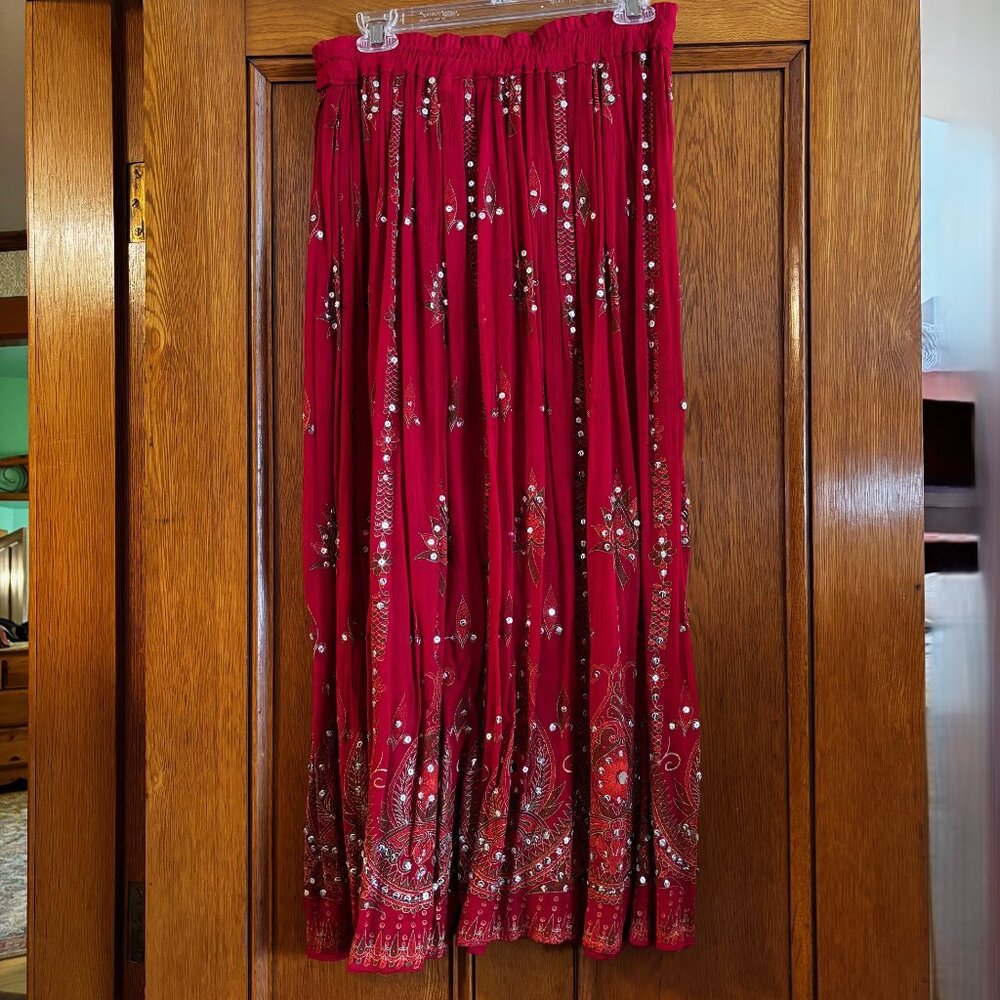 Full Bohemian Skirt in Red - Free Size